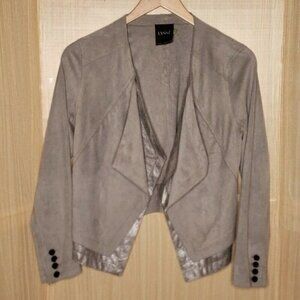 Lysse Womens Grey Silver Metallic Soft Faux Suede Open Front Blazer Medium